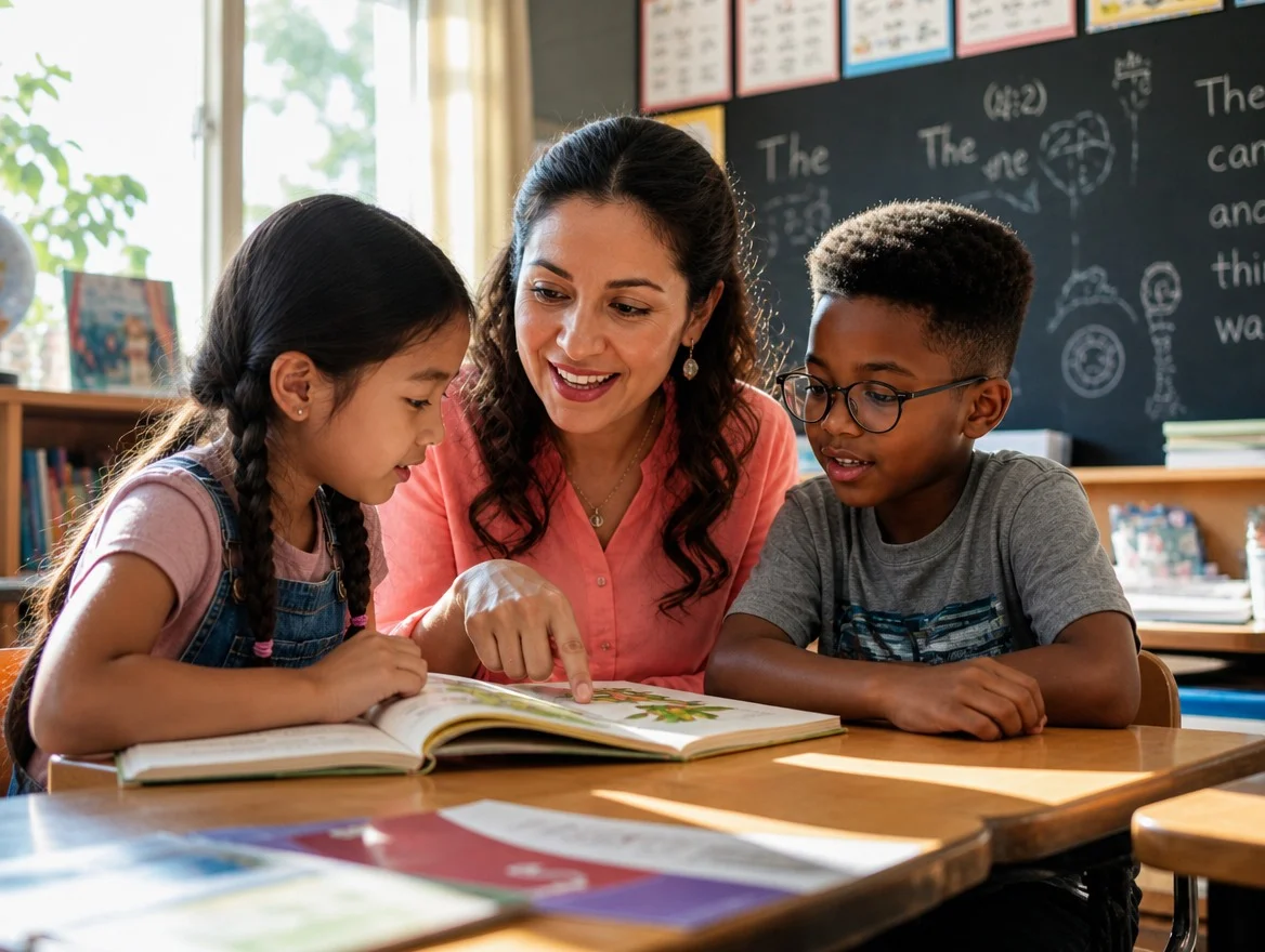 Teacher working with students in classroom